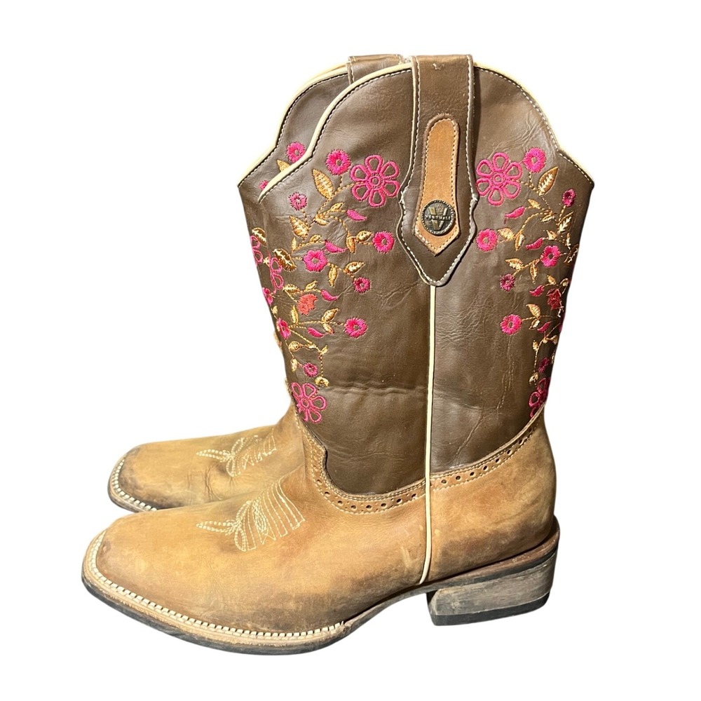Verthali Cowboy Boots Womens 9 Brown Pink Floral Embroidered Leather Western